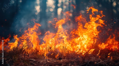 burning flames, fire in the forest background