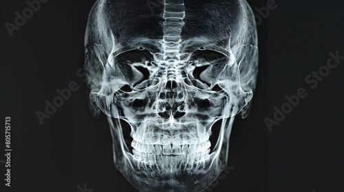 Detailed X-Ray Image of Human Skull Anatomy with Clinical Precision and Minimalist Backdrop photo