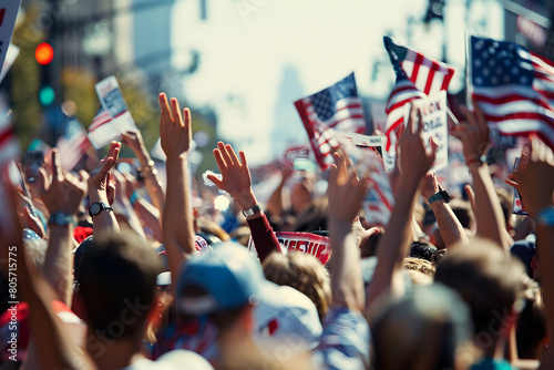 Energetic Crowd at Vibrant US Election Campaign Rally in City Street