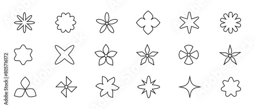 Flowers linear icons set. Vector flowers icons. Editable stroke. Seth line art symbols. Summer flower spring decoration. Plant leaf sign Isolated stock illustration
