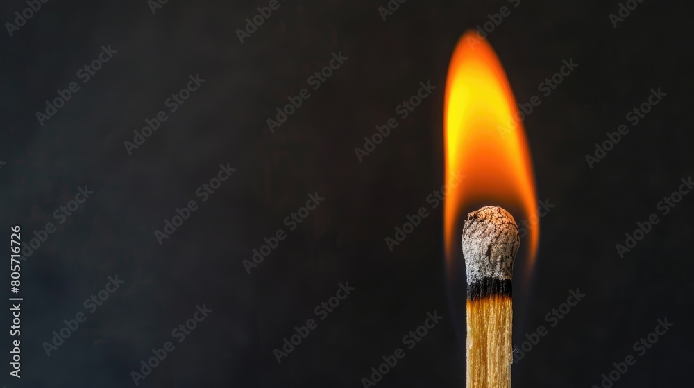 Witness the fiery intensity of a burning wooden match against a black background, a captivating and dramatic scene. Ai Generated.