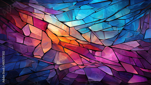 Stained Glass Pattern With Colors of Purple and Turquoise Digital Art Background