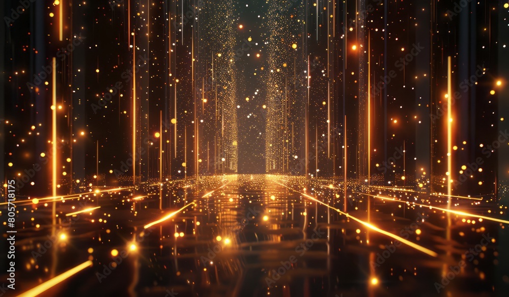 A wide screen background, golden light effect, glowing lights and particles A wide screen background, golden light effect, glowing lights and particles