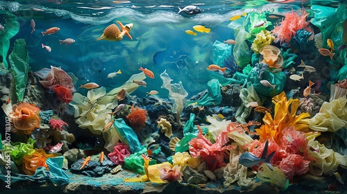 Garbage pollutes the ocean photo