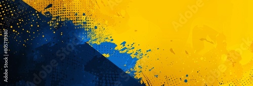 A striking combination of yellow and blue geometric shapes forms a captivating background, perfect for adding a pop of color and style to your designs photo