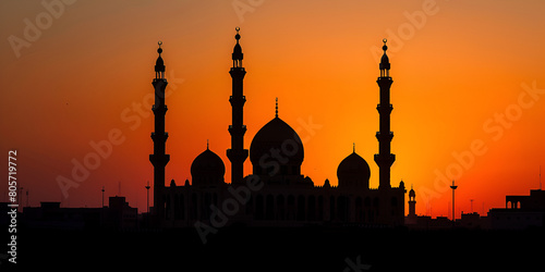 Evening Prayers: Silhouette of Faith and Devotion"
"Sunset Serenity: The Calm of a Mosque at Dusk"