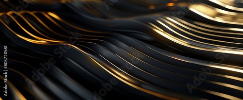 An elegant abstract backdrop with intricate black and shimmering gold lines, meticulously arranged in a symmetrical pattern and enhanced by subtle depth of field
