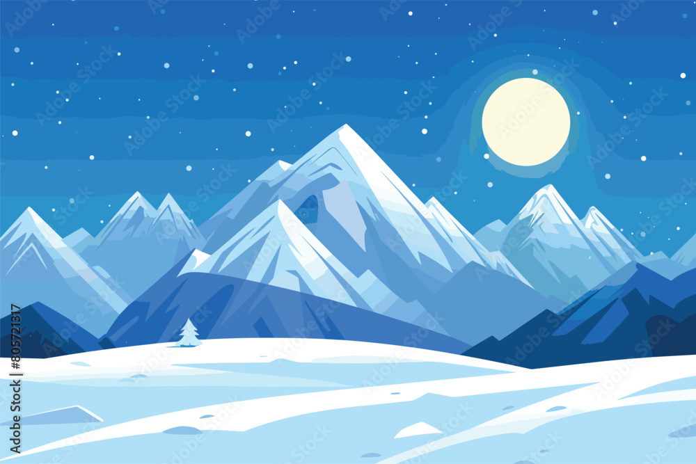 Snowy Mountains landscape, Sunrise in snow covered mountains landscape with fog, Snowy mountains in the morning, Snowy mountain peak in winter, Vector illustration Snowy Mountains landscape, Sunrise in snow covered mountains landscape with fog, Snowy mountains in the morning, Snowy mountain peak in winter, Vector illustration