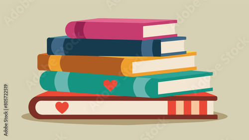 A stack of old books their spines bearing the marks of years of love and use draws you in with their unique titles and colorful covers.. Vector illustration