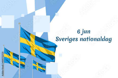 Translation: June 6, National Day. Happy Sweden National Day (Sveriges nationaldag) Vector Illustration. Suitable for greeting card, poster and banner

 photo
