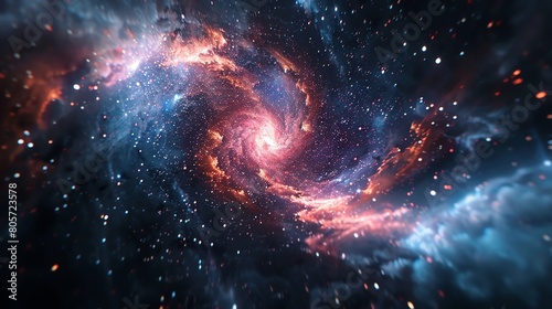 Capture a mesmerizing frontal view of redshift phenomenon through photorealistic digital rendering techniques, showcasing intricate details of cosmic motion photo