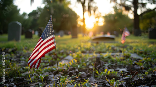 Flag on the graves of soldiers on Veterans Day, symbolizing honor and remembrance of their sacrifice.