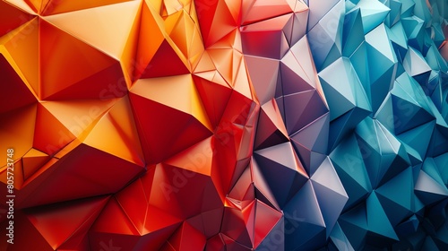Capture attention with a striking mix of geometric patterns and a brilliant color palette in a low-angle view polygon Utilize precise 3D rendering techniques to bring this unique concept to life