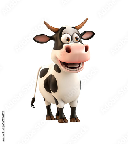 Wallpaper Mural Cow,  farm animal  character 3d illustration for children, isolated on transparent background. Cute Pet fairytale Cow print for clothes, stationery, books, merchandise. Torontodigital.ca