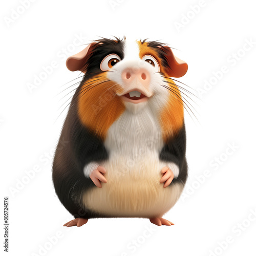 guinea pig character 3d illustration for children. A domestic animal, The rodent on transparent background. Used for prints, stickers, collages