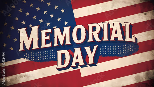 Vintage Memorial Day Typography vector design with isolated on American Flag background and copy space area.