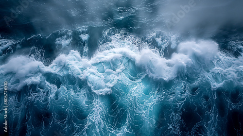Aerial shot of a massive wind wave in the electric blue ocean