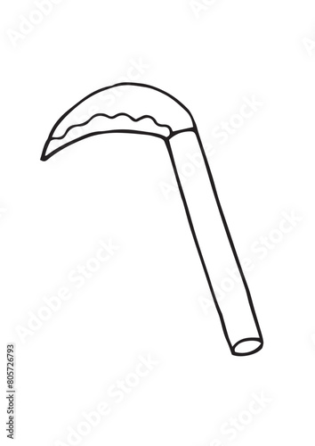 鎌（かま）のイラスト（白黒、モノクロ、線画）