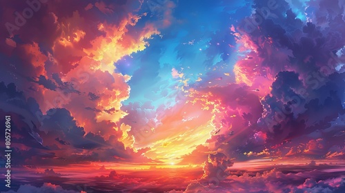 Divine radiance in Shangri La: A magical sunrise painting the sky with vibrant colors. photo