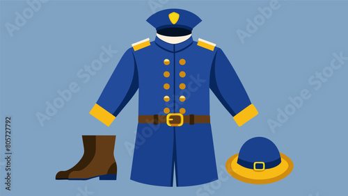 A Union soldiers blue wool coat with brass buttons paired with a kepi hat and leather boots for an authentic Civil War look.. Vector illustration
