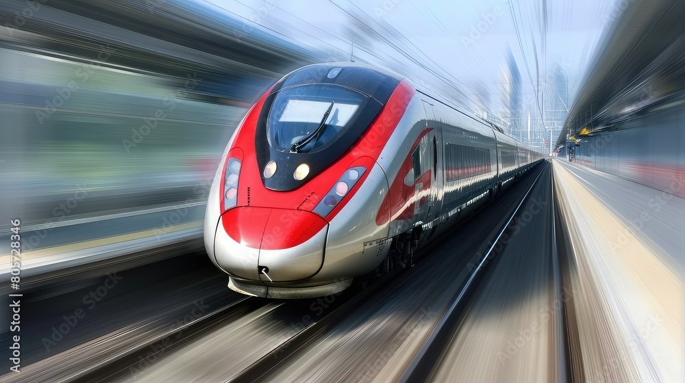 The juxtaposition of the train's sleek design and the city's architectural marvels creates a captivating visual harmony The juxtaposition of the train's sleek design and the city's architectural marvels creates a captivating visual harmony