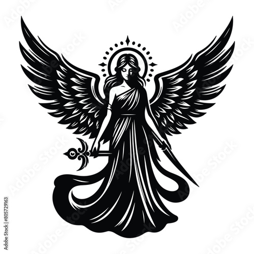 Black silhouette of Angel vector illustration isolated on white background