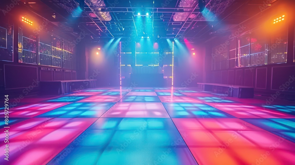 colorful dance floor disco in perspective