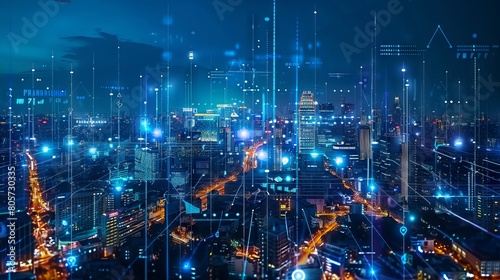 Smart city and communication network concept. 5G. LPWA (Low Power Wide Area). Wireless communication. Technology and business background © Mentari