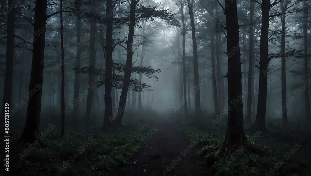 A misty forest scene with deep shadows and piercing light, evoking a moody atmosphere ai_generated A misty forest scene with deep shadows and piercing light, evoking a moody atmosphere ai_generated