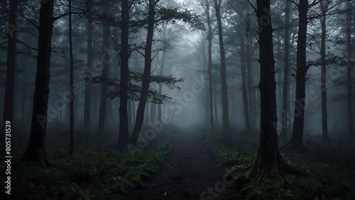 A misty forest scene with deep shadows and piercing light  evoking a moody atmosphere ai_generated