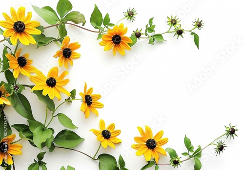 Rudbeckia hirta flowers on white, floral text space  photo