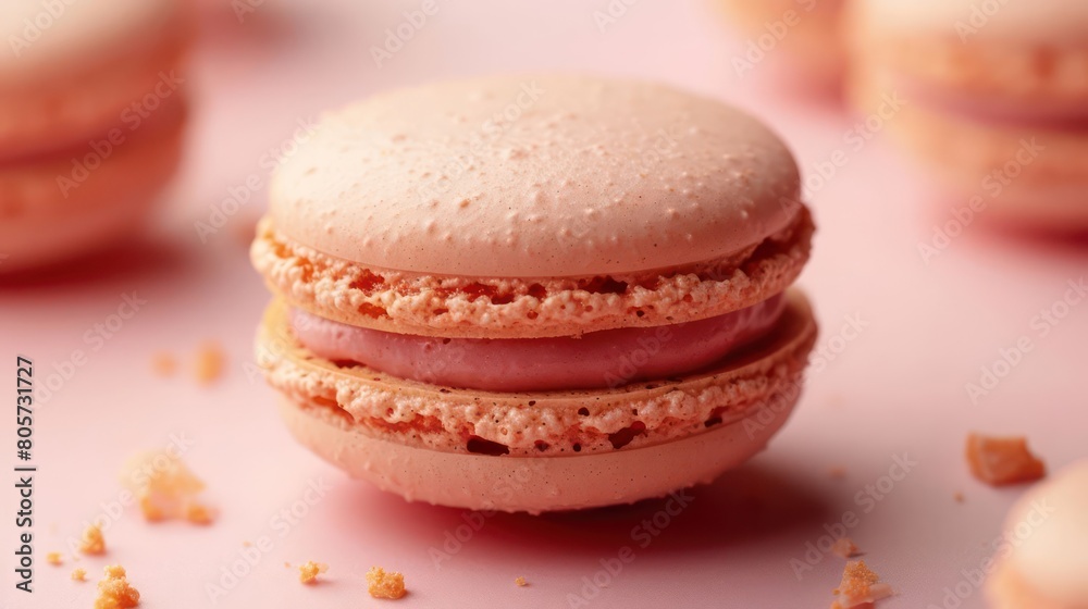 Pink French macaroon in center on pink background