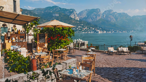 Italian cafe overlooking Lake Maggiore photo