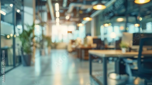 Blurred Office View with People Working Behind Glass Wall,A cozy workspace: the beautiful blurred background of a modern office interior,Blurred effect of office with people working. Generated AI