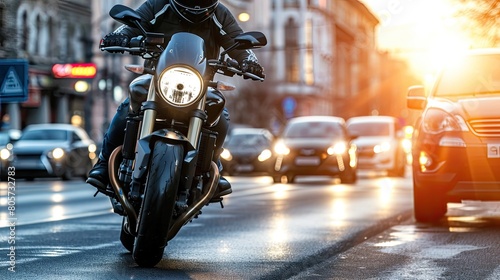 In the heart of the urban landscape, the motorcyclist rides with intensity, embodying the spirit of urban exploration and adventure. Cropped picture. © Stavros's son