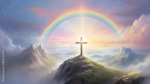 Beautiful Cross Amidst Colorful Skies Inspiring Faith, Wonderful Mountain cross silhouette against majestic sunset sky, and Cross silhouettes on top of mountains with amazing sunlight 
