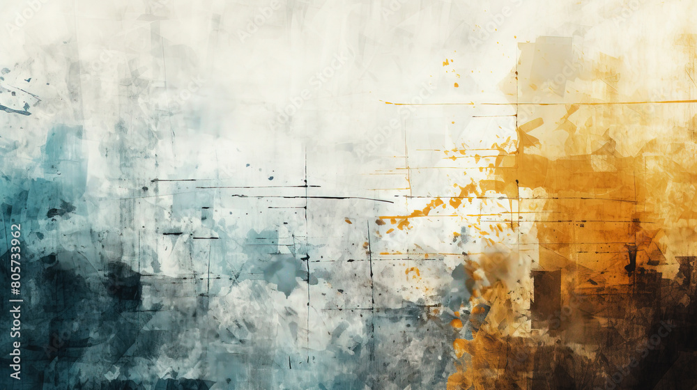 Obraz premium Abstract Art of Rough Blue Sketch Painting on Old Paper Background