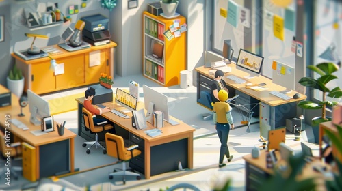 A vibrant and busy office scene with focused workers