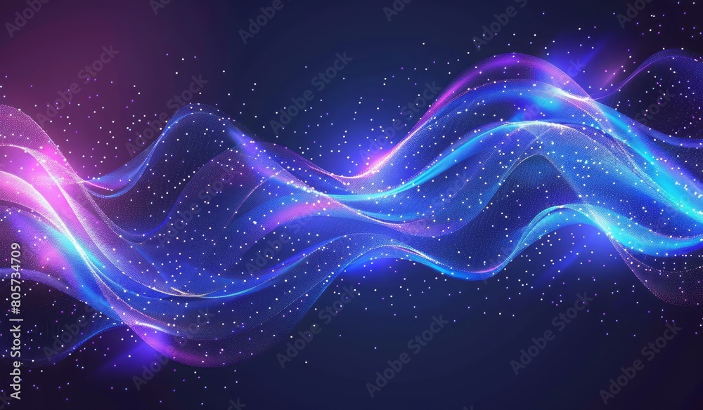 Abstract blue wave background with dots and lines in gradient colors, digital sound or music waves moving fast from left to right on a dark purple black backdrop Abstract blue wave background with dots and lines in gradient colors, digital sound or music waves moving fast from left to right on a dark purple black backdrop