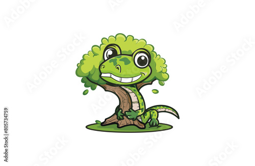 Lizard and Tree vector illustration flat design logo