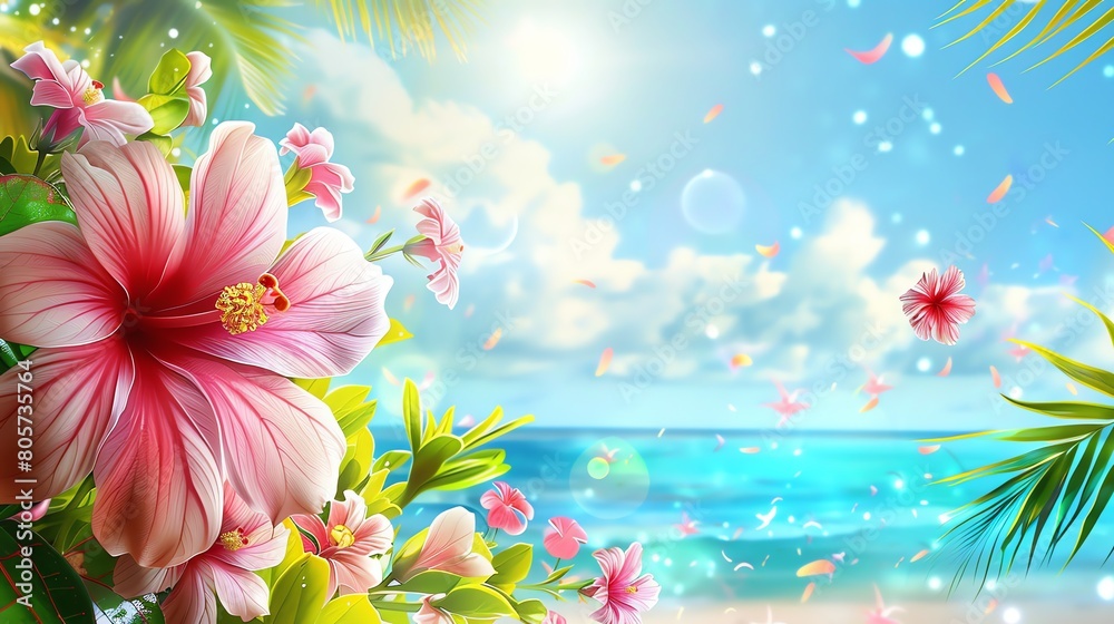 Obraz premium Serene abstract summer scene with sandcastle and colorful beach toys