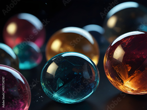 glass spheres on a black background