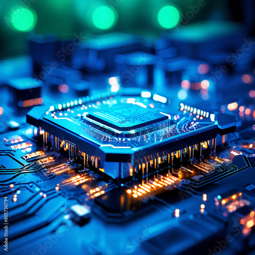 Illuminated With 3d Rendered Microchip Data Flow On Futuristic Motherboard Design Background