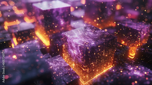 3D Purple and Orange Cubes in Galactic Abstract