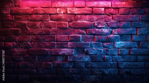 Lighting effect red and blue neon background vertical of empty brick basement wall