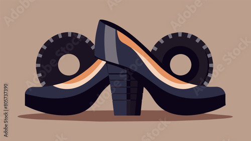 A pair of chunky heels made from recycled rubber tires challenges traditional notions of luxury and style.. Vector illustration