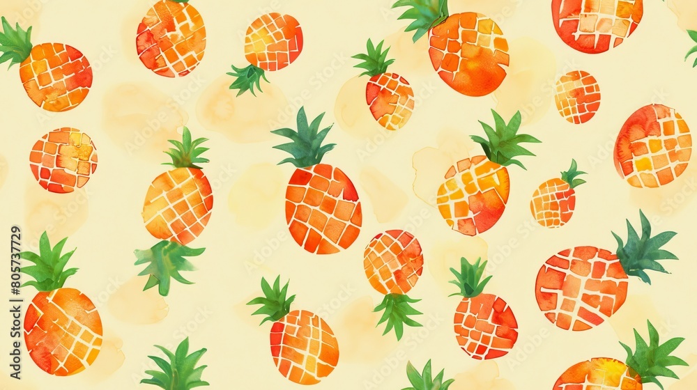 watercolor seamless pattern of pineapple. watercolor seamless pattern of pineapple.