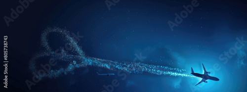 Love Travel Concept Illustration A Airplane flying in the dark blue sky leaving behind a love shaped smoke trail
