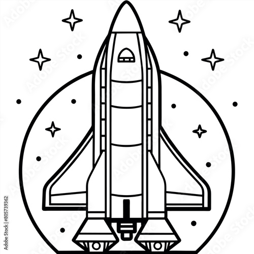 Space shuttle outline coloring book page line art illustration digital drawing