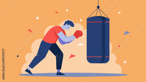 A person using a punching bag to let out pentup emotions and build emotional resilience.. Vector illustration photo